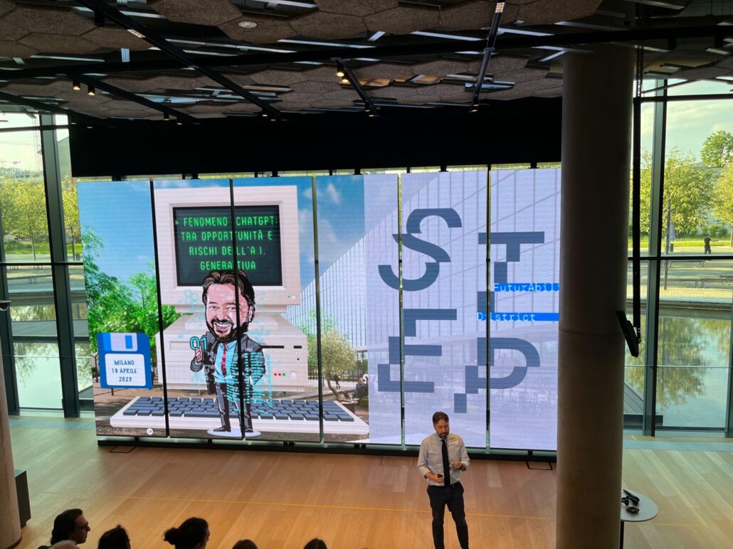 Gianluigi Bonanomi relatore conferenza ChatGPT STEP Fastweb Milano aprile 2023