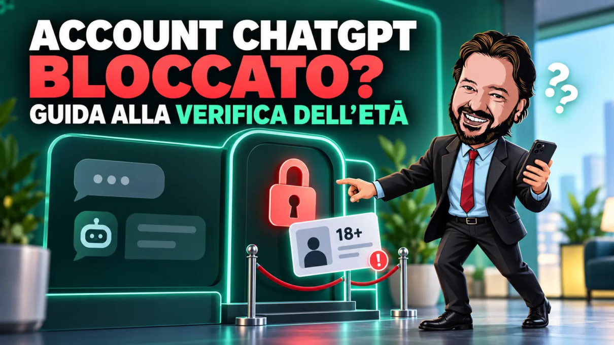 Avatar di Gianluigi Bonanomi davanti a un account ChatGPT bloccato per la verifica dell’età