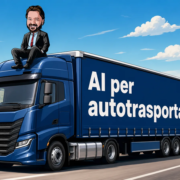 AI per autotrasportatori: Confartigianato Trasporti 2026 Gianluigi Bonanomi su un camion con la scritta AI per autotrasportatori