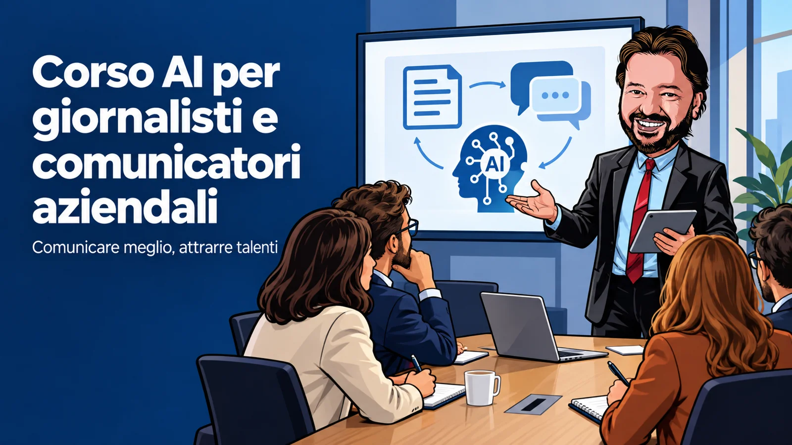 Avatar di Gianluigi Bonanomi durante una formazione AI per giornalisti, comunicatori aziendali e HR