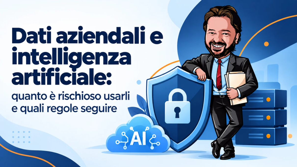 Avatar di Gianluigi Bonanomi con documenti e scudo: protezione dei dati aziendali nell’uso dell’intelligenza artificiale