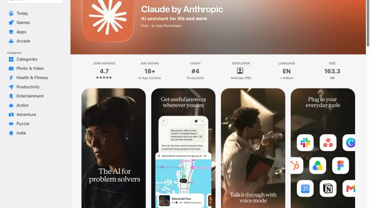 Schermate ufficiali dell'app Claude di Anthropic