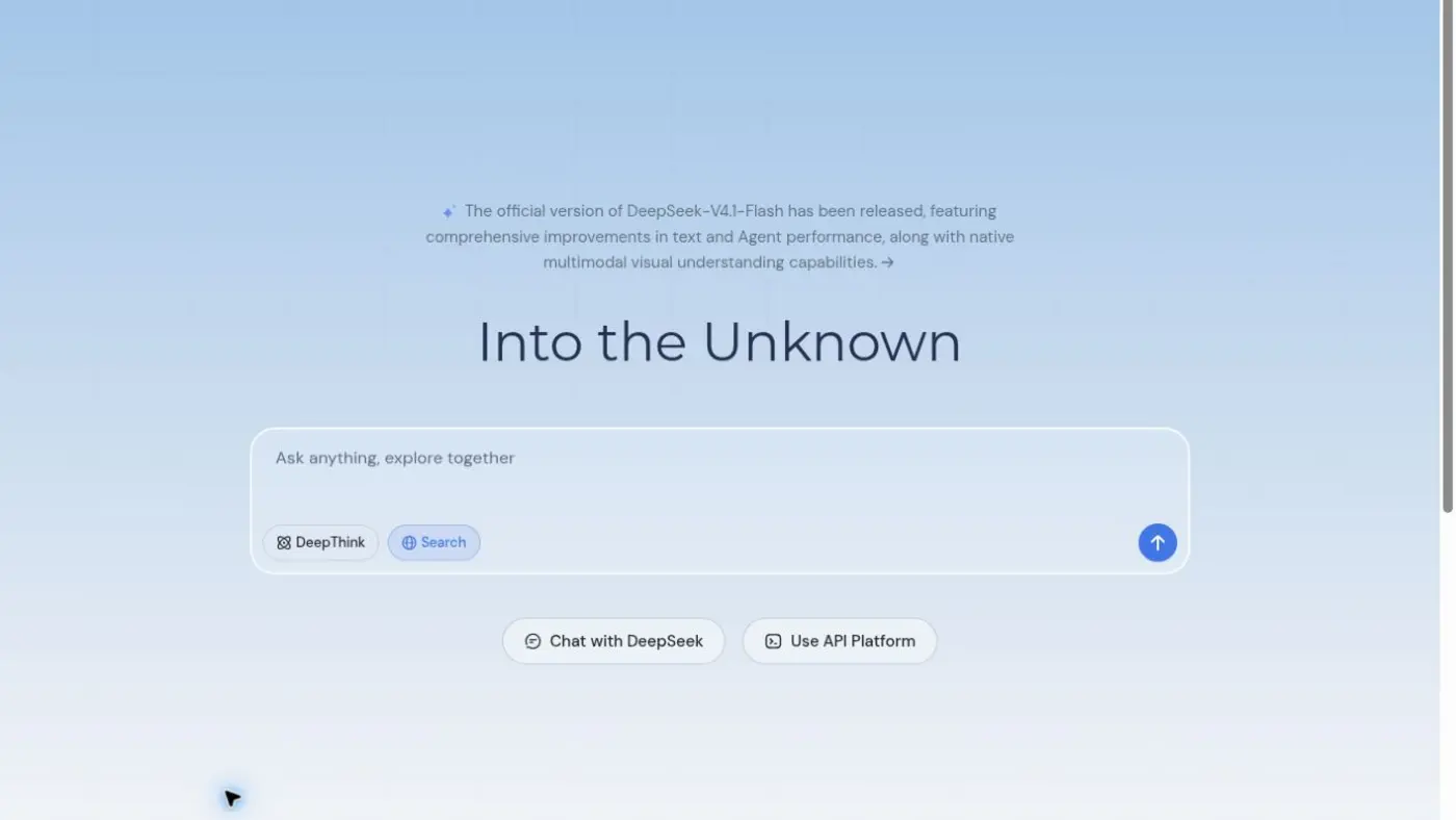 Interfaccia ufficiale di DeepSeek con le opzioni DeepThink e Search