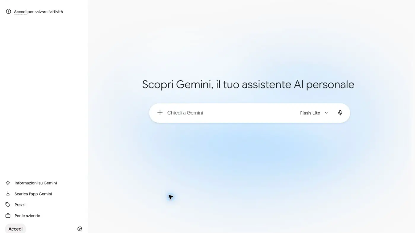 Interfaccia ufficiale di Google Gemini con il campo Chiedi a Gemini