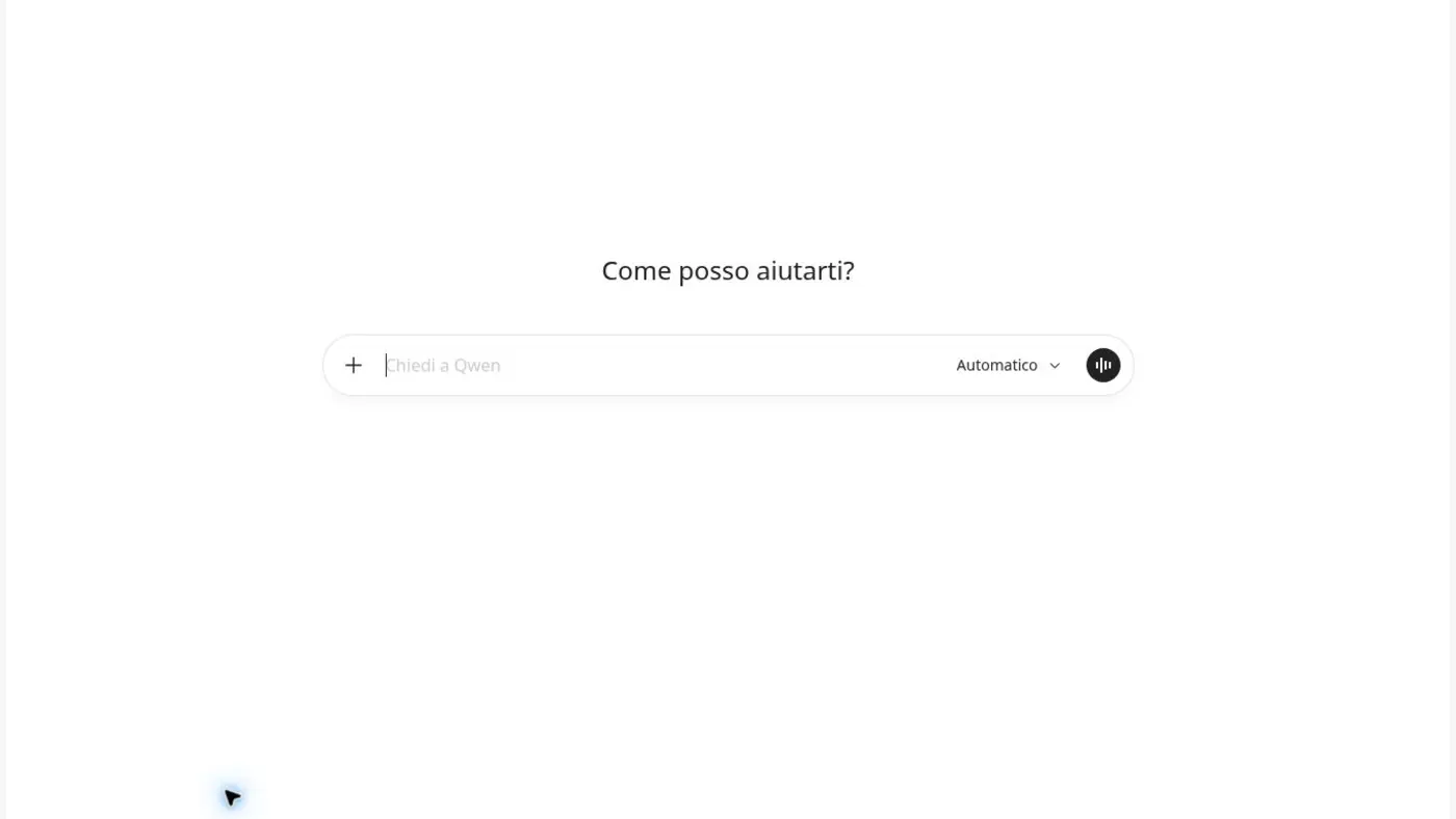 Interfaccia ufficiale di Qwen Studio con il campo Chiedi a Qwen