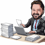 Avatar di Gianluigi Bonanomi alla scrivania, per il test di ChatGPT sulle varianti grafiche