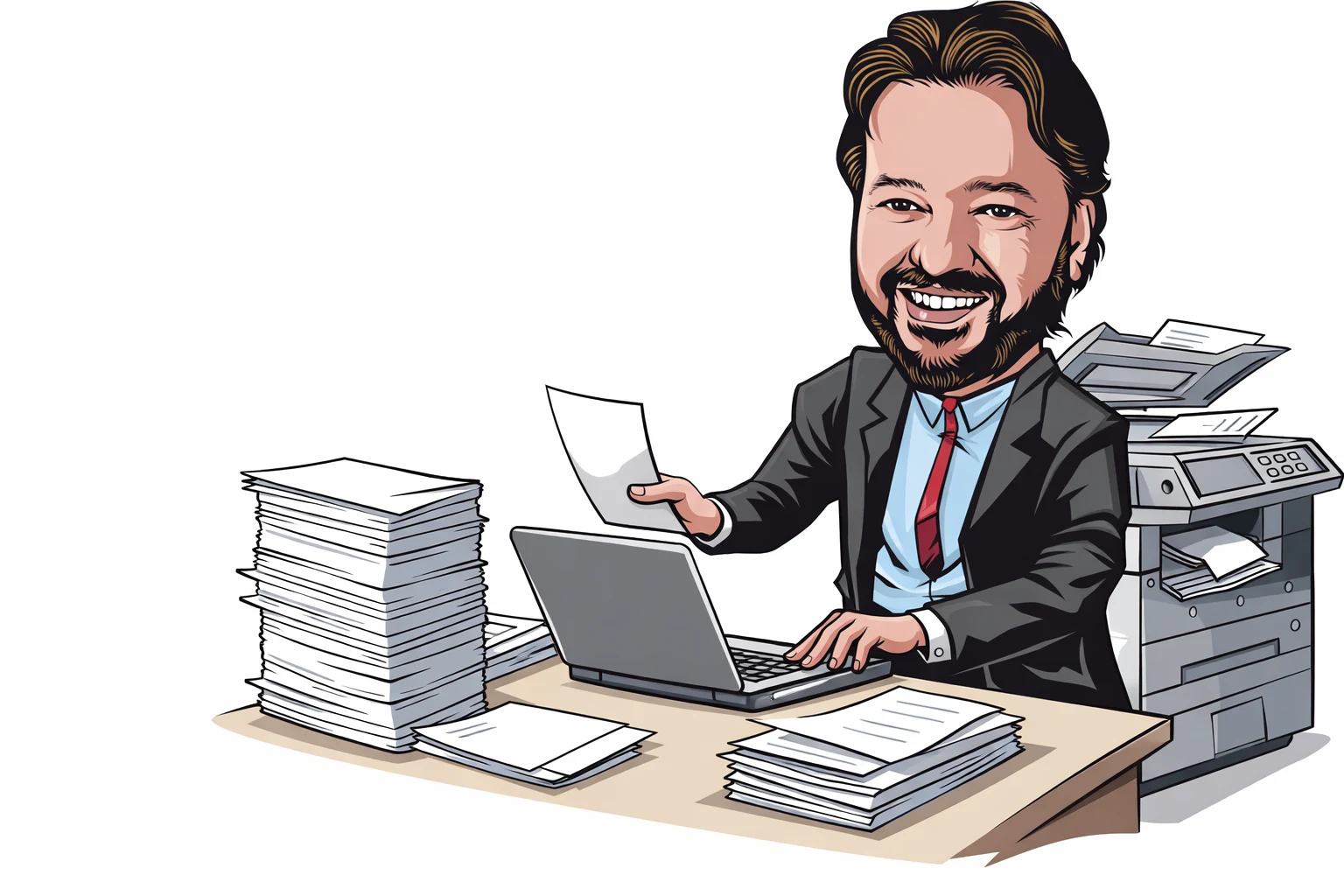 Avatar di Gianluigi Bonanomi alla scrivania, per il test di ChatGPT sulle varianti grafiche