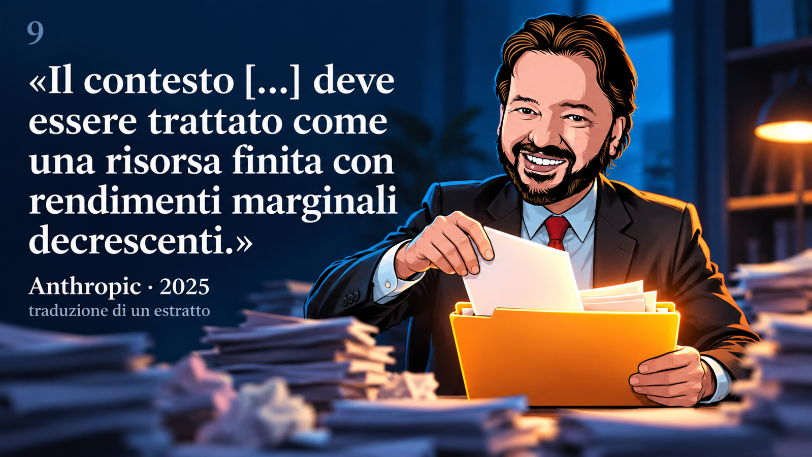 Avatar di Gianluigi Bonanomi con la citazione 9 di Anthropic · 2025: Il contesto […] deve essere trattato come una risorsa finita con rendimenti marginali decrescenti.