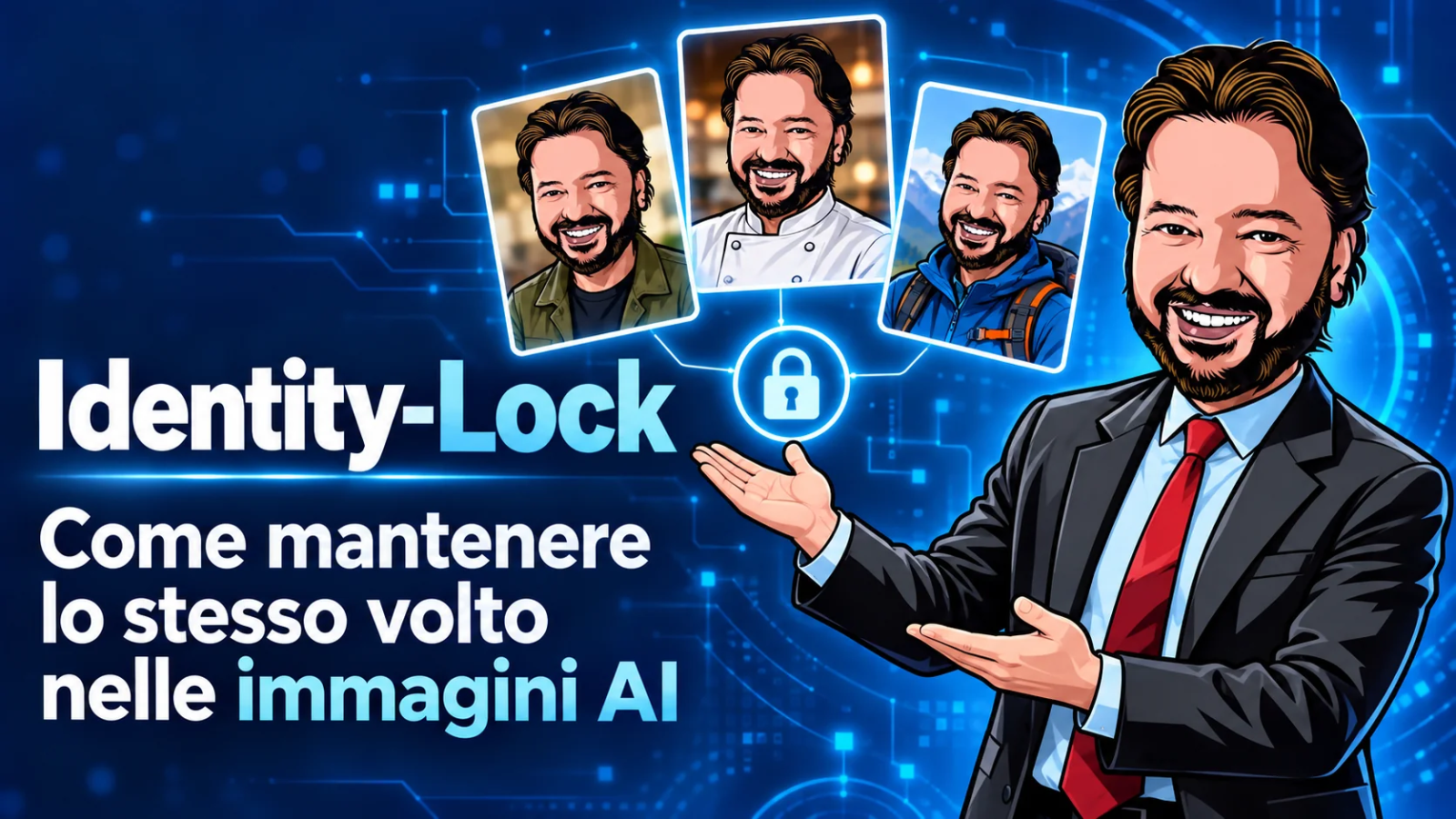 Identity-Lock: avatar di Gianluigi Bonanomi presenta lo stesso volto in ambientazioni diverse.