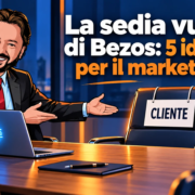 La sedia vuota di Bezos: 5 idee di AI per il marketing Avatar di Gianluigi Bonanomi indica la sedia vuota riservata al cliente durante una riunione di marketing.