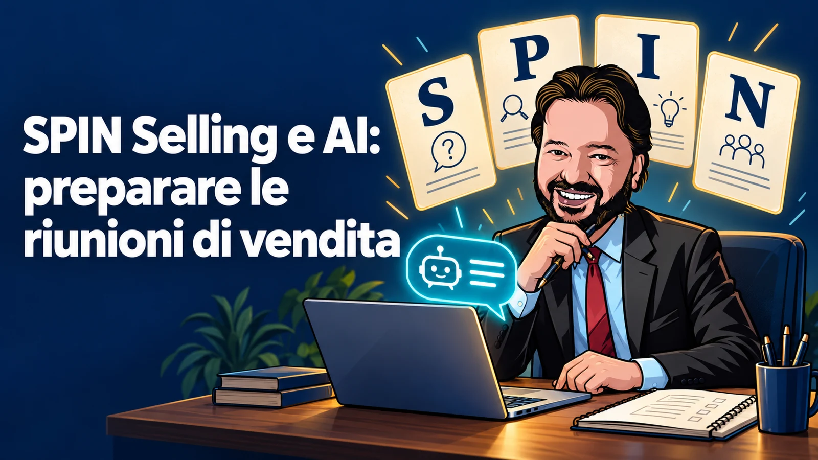 Gianluigi Bonanomi prepara una riunione commerciale con l'AI e le quattro categorie di domande SPIN