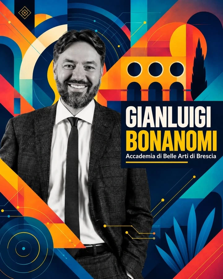 Gianluigi Bonanomi, formatore AI e facilitatore di Vittoriale LAB, nella grafica ufficiale del progetto